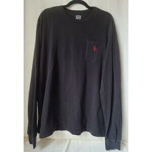 Polo Ralph Lauren Mens Large Black Long Sleeve Pocket T Shirt Red Pony Cotton
